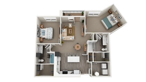Floor plan for 2 beds, 2 baths, 1136 sqft